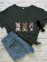 Women's Easter Leopard Print Floral Bunny Color Print T-Shirt