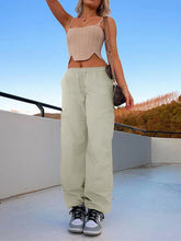 Loose strapped multi-pocket straight cargo casual pants