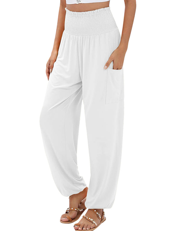 New women's elastic high waist wide leg casual trousers