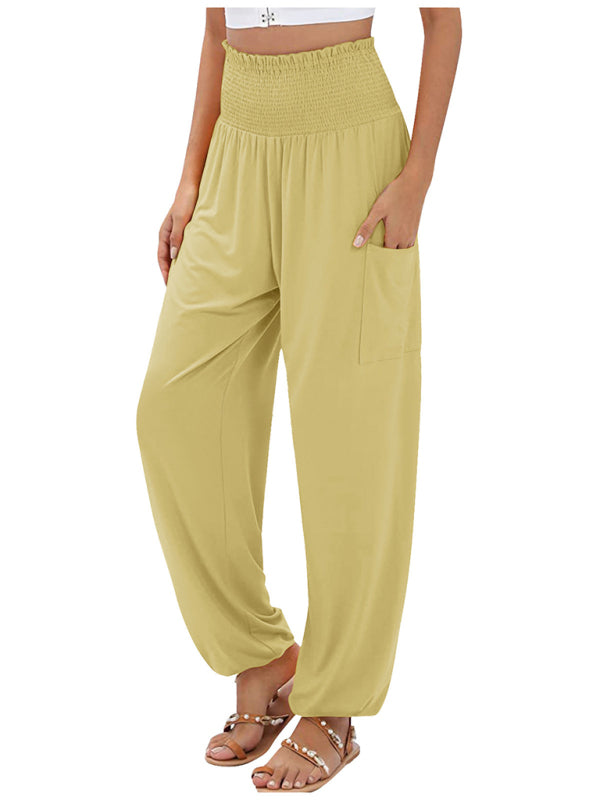 New women's elastic high waist wide leg casual trousers