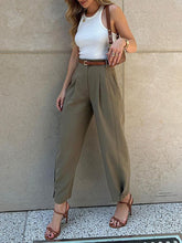 Women's Fashionable Solid Color Loose High Waist Nine-Point Suit Pants