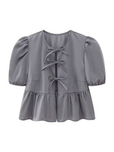 New women's hottie fashion slim fit strappy puff sleeve short sleeve shirt top