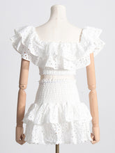 New French-style ear-hemmed short top, high-waisted cake layer skirt, sexy two-piece suit