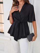 Women's solid color elegant short sleeve strappy tunic top