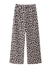 New V-neck bow decorated leopard print vest/high waist slim straight leopard print pants