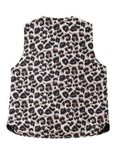 New V-neck bow decorated leopard print vest/high waist slim straight leopard print pants