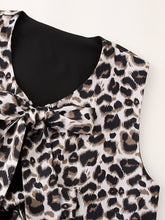 New V-neck bow decorated leopard print vest/high waist slim straight leopard print pants