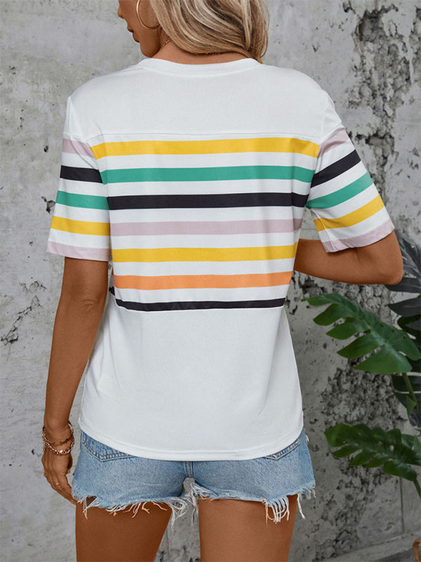 Women's Color Striped Short Sleeve T-Shirt