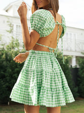 Women's Plaid Top Backless Tie + Cake Skirt Set