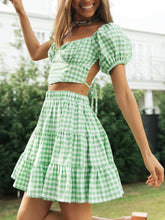 Women's Plaid Top Backless Tie + Cake Skirt Set