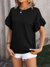 New solid color round neck ruffle sleeve short sleeve T-shirt top