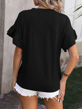 New solid color round neck ruffle sleeve short sleeve T-shirt top