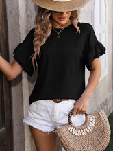 New solid color round neck ruffle sleeve short sleeve T-shirt top