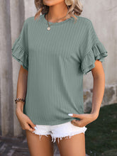 New solid color round neck ruffle sleeve short sleeve T-shirt top