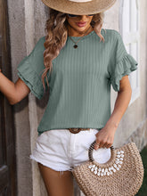 New solid color round neck ruffle sleeve short sleeve T-shirt top