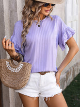 New solid color round neck ruffle sleeve short sleeve T-shirt top