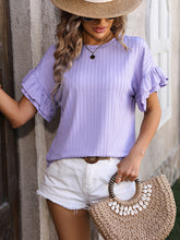 New solid color round neck ruffle sleeve short sleeve T-shirt top