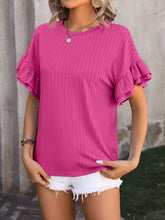 New solid color round neck ruffle sleeve short sleeve T-shirt top