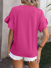 New solid color round neck ruffle sleeve short sleeve T-shirt top