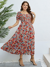 Plus size women's summer floral one-shoulder waist slimming dress