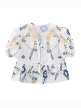 Women's irregular floral print V-neck short-sleeved bow-detailed lace-up shirt top