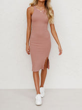 Women's Solid Color Vest Slim Long Knitted Slit Dress