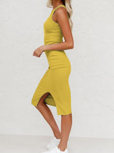 Women's Solid Color Vest Slim Long Knitted Slit Dress