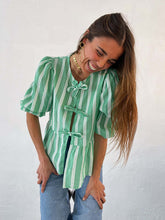 New striped lace mid-sleeve loose patchwork shirt