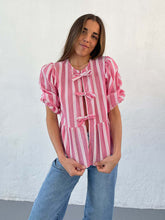 New striped lace mid-sleeve loose patchwork shirt