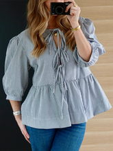 New women's fashion striped lace-up shirt tops