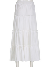 Literary retro gentle white splicing bohemian casual skirt