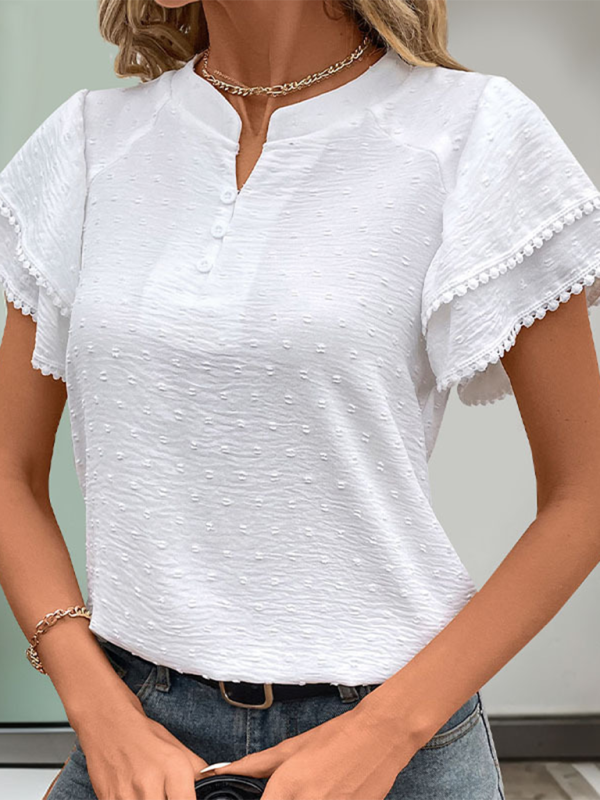 Solid color textured shirt layered short-sleeved Chinese style small stand collar shirt