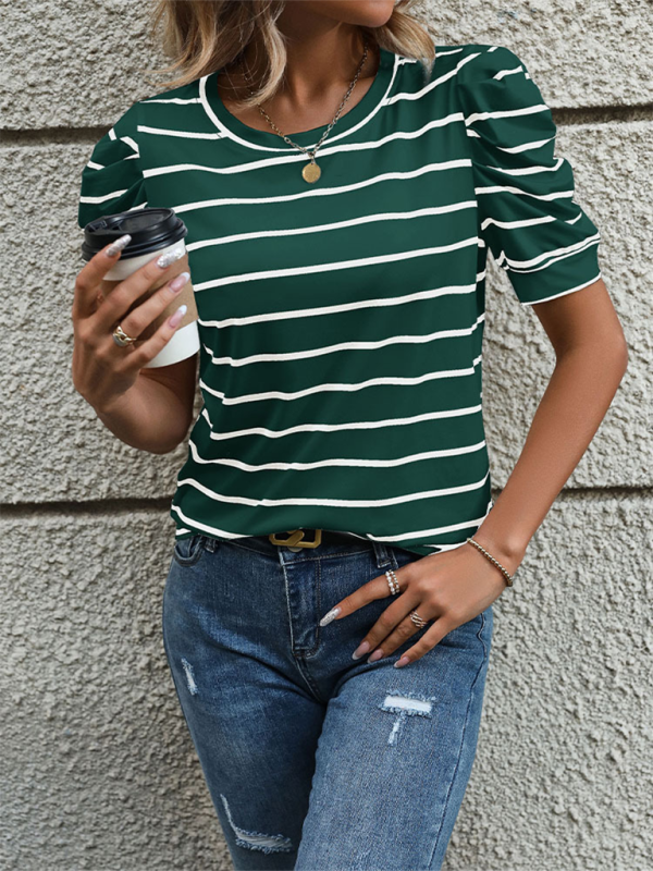 New Fashionable Puff Sleeve Striped T-Shirt