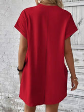 New spring and summer solid color round neck loose short sleeve pocket dress