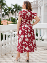 Plus size women's V-neck belted red dress