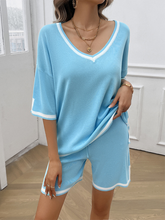 Women's casual loose v-neck sweater two-piece set