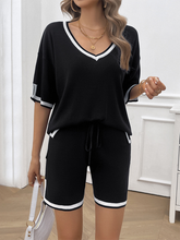 Women's casual loose v-neck sweater two-piece set