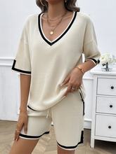 Women's casual loose v-neck sweater two-piece set