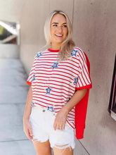 Sequined Star Stripe Short Sleeve Independence Day Top Loose T-Shirt