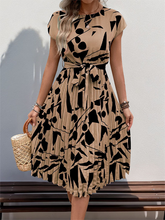 Ladies new geometric pattern print pleated dress