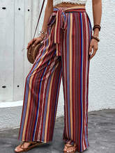 New loose striped high waist elastic wide leg pants