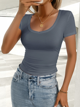 Women's casual U-neck slim fit solid color T-shirt