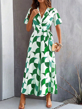 Women's Temperament Short Sleeve Contrast Color Print High Waist Jumpsuit
