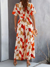 Women's Temperament Short Sleeve Contrast Color Print High Waist Jumpsuit
