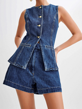 Women's Fashion Casual Sleeveless High Waist Denim Shorts Set