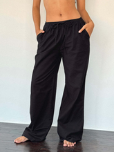 Striped drawstring casual loose straight-leg home trousers