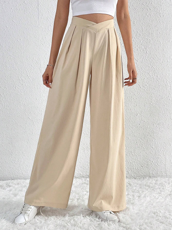 Women's Commuter Style Pleated Casual Wide Leg Pants Loose Trousers