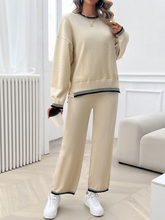 Women's Fashion Casual Contrast Color Sweater Pants Set