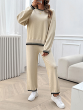 Women's Fashion Casual Contrast Color Sweater Pants Set