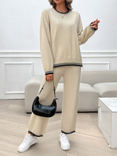 Women's Fashion Casual Contrast Color Sweater Pants Set